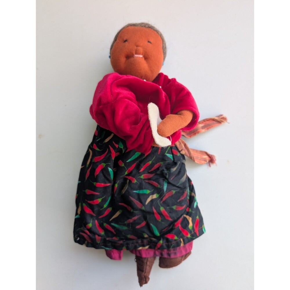 VTG Handmade Chili Pepper Kitchen Lady Doll Folk Art Cloth Abuela 12" Tortilla